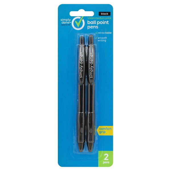 Simply Done Pen Ball Point Retractable Black 2Ct