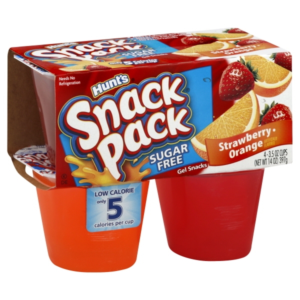 Hunts Snack Pack Gel Sugar Free Strawberry & Orange