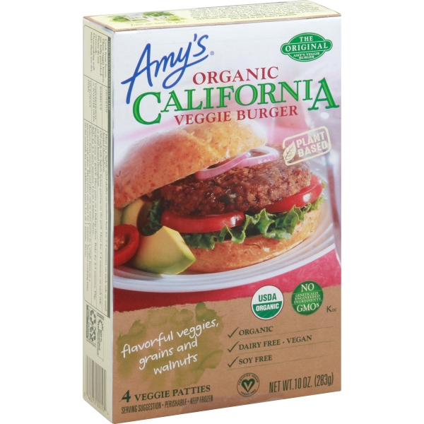 Amys California Veggi Burger Patties Organic Vegetables 4Ct