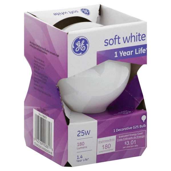 GE Soft White 1 Year Life Decorative G25 Bulb 25W