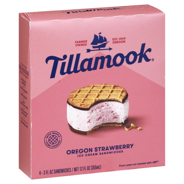 Tillamook Oregon Strawberry Ice Cream Sandwiches with Waffle Cone Cookies