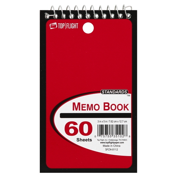 Top Flight Top Open Wirebound Memo Book 3×5 Assorted Colors