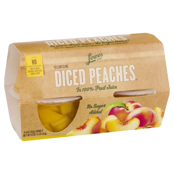 Lowes Foods Diced Peaches Fruit Cups in 100% Fruit Juice 4 Pack