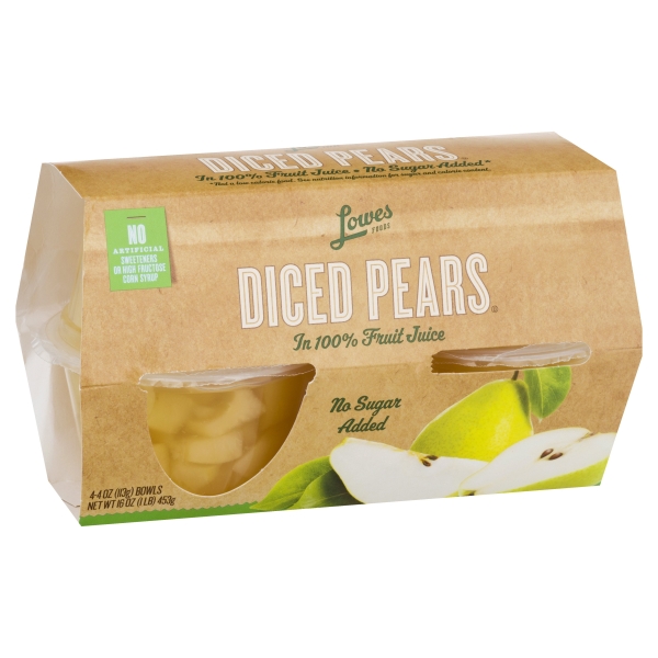 Lowes Foods Diced Pears Fruit Cups in 100% Fruit Juice 4 Pack