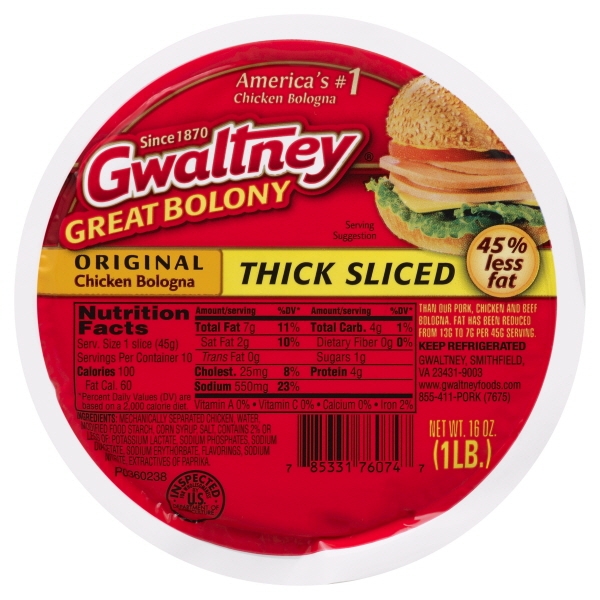 Gwaltney Great Bolony Bologna Chicken Thick Sliced